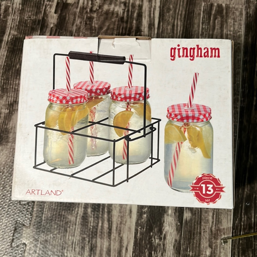 Artland Gingham Glass and Caddy Set - Picture 4 of 14